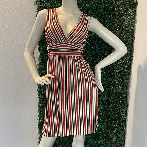 MINIMI DEEP V STRIPED SHIMMER DRESS SIZE MEDIUM - Picture 1 of 14